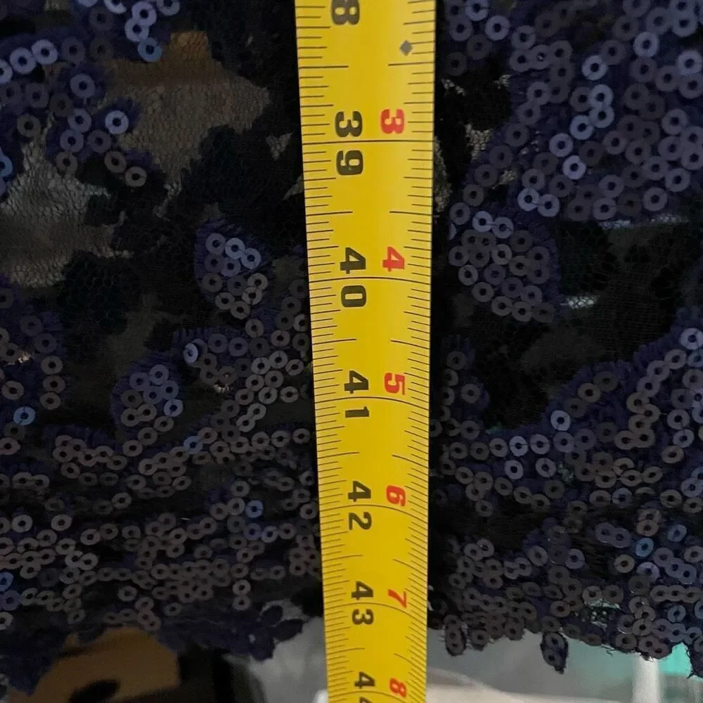 Tadashi Shoji Paillette Embroidered Lace Sheath Cocktail Dress Royal Navy Blue S - Picture 11 of 14